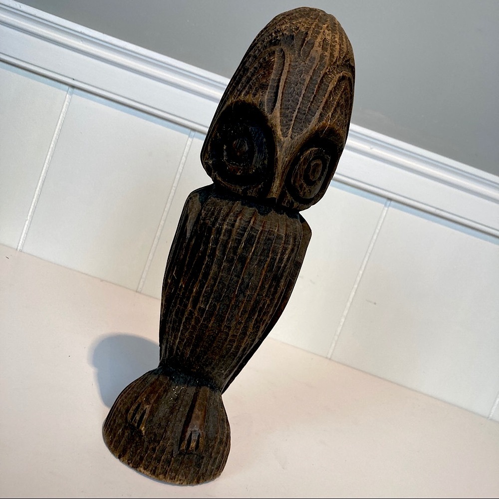 vintage hand carved wood owl sculpture